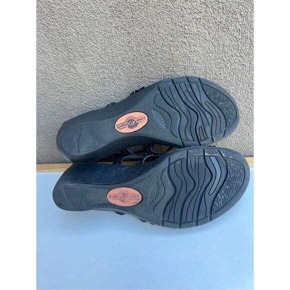Earth Spirit Sandals Women Size 6 Black Leather Kelly Low Wedge Gladiator Strapp - Picture 6 of 10